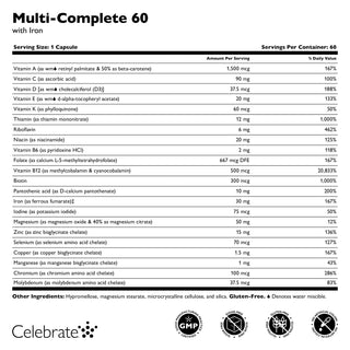 Multi-Complete 60 Multivitamines Bariatriques avec Fer Capsules 