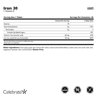 Fer 30 mg + Vitamine C, A mâcher Comprimés, Grape