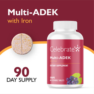 Vitamine Multi-ADEK avec 60mg Fer, A mâcher, Grape