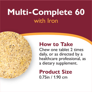 Multi-Complete 60 Multivitamine bariatrique avec Fer, A mâcher, Tropical