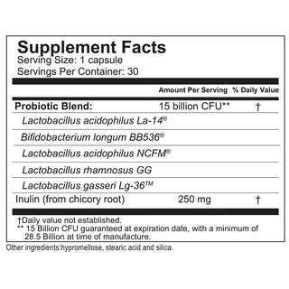 Supplement Fakten für Celebrate's Probiotika für die Gewichtsabnahme Kapseln in einer 30 count box